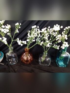 Set of 4 Colored Glass Bud Vases - Clear, Amber, Teal
